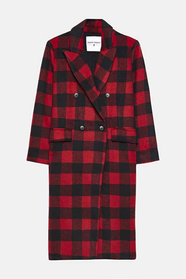 Women's Wool Blend Cashmere Coat with Plaid Pattern