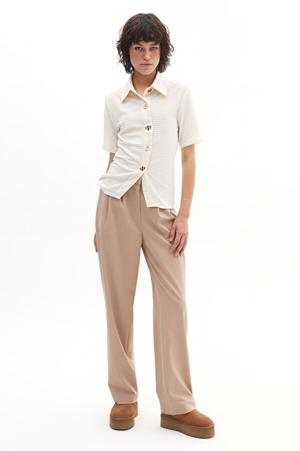 Beige Straight Leg Women's Trousers