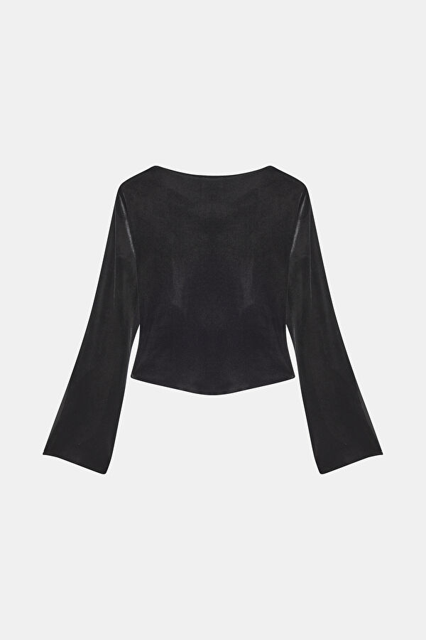 Black Patterned Long-Sleeved Women's Blouse 2