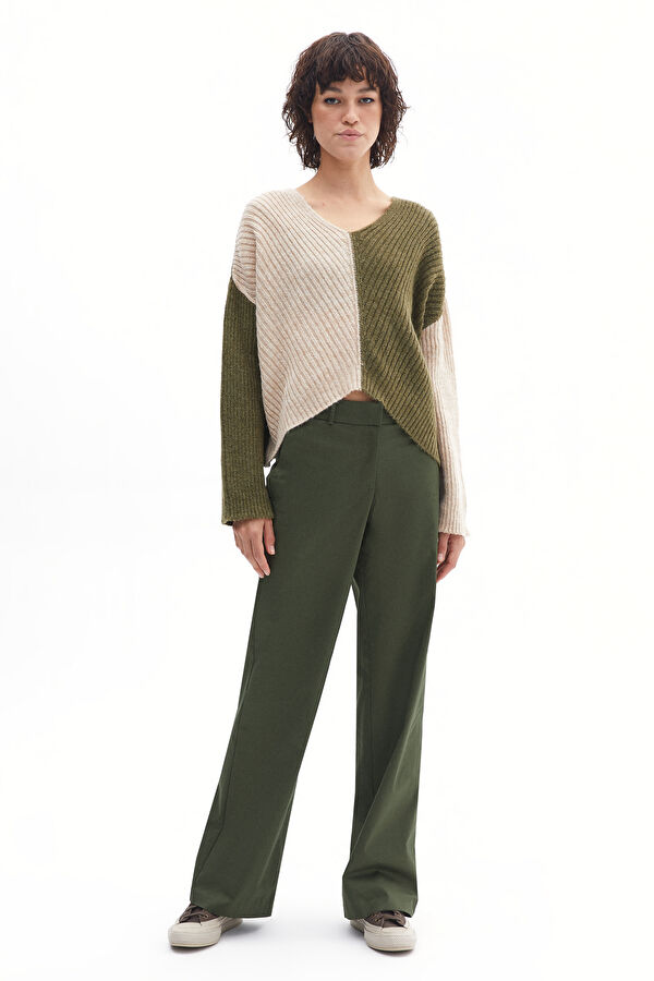 Khaki Straight Leg Women's Trousers