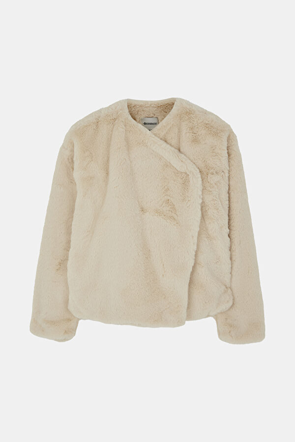 Beige Faux Fur Women's Coat