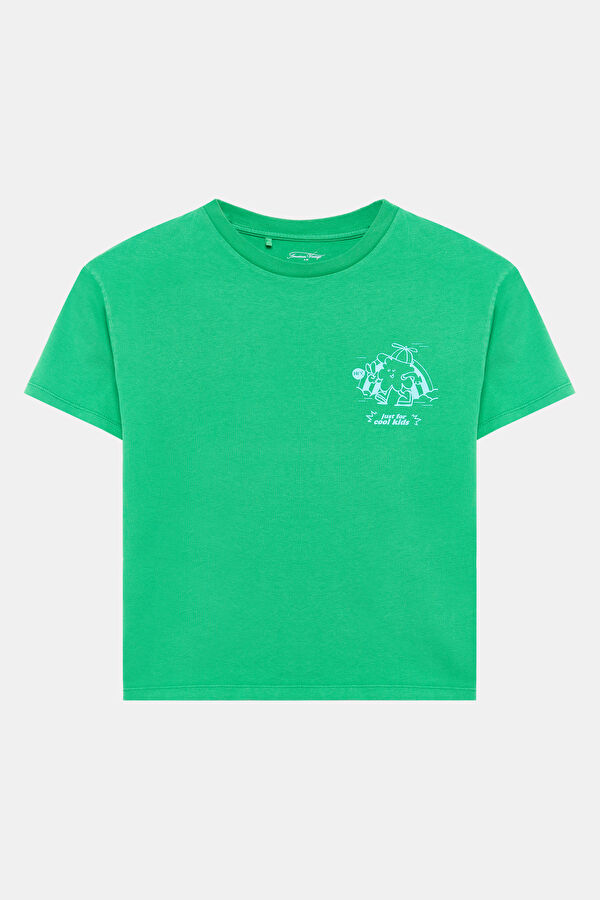 Koyu Yeşil Bisiklet Yaka T-Shirt