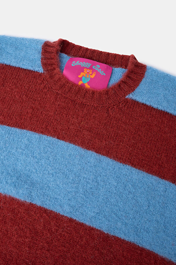 Men's Wool Knit Sweater with Blue Stripe Pattern 4