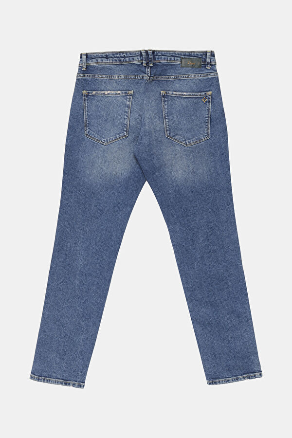 Dar Kalıp Mavi Boru Paça Jean Erkek Pantolon 2