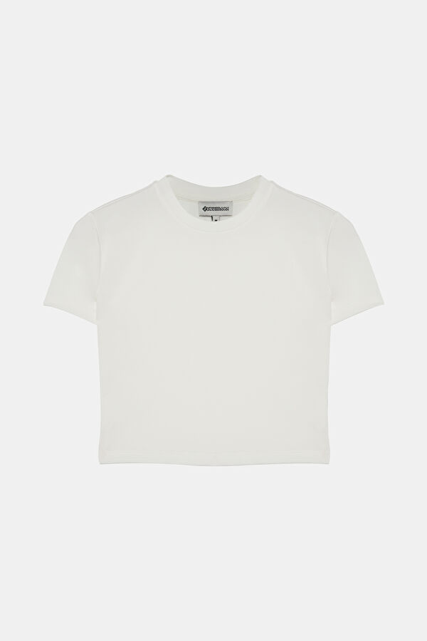 Ekru Bisiklet Yaka T-Shirt