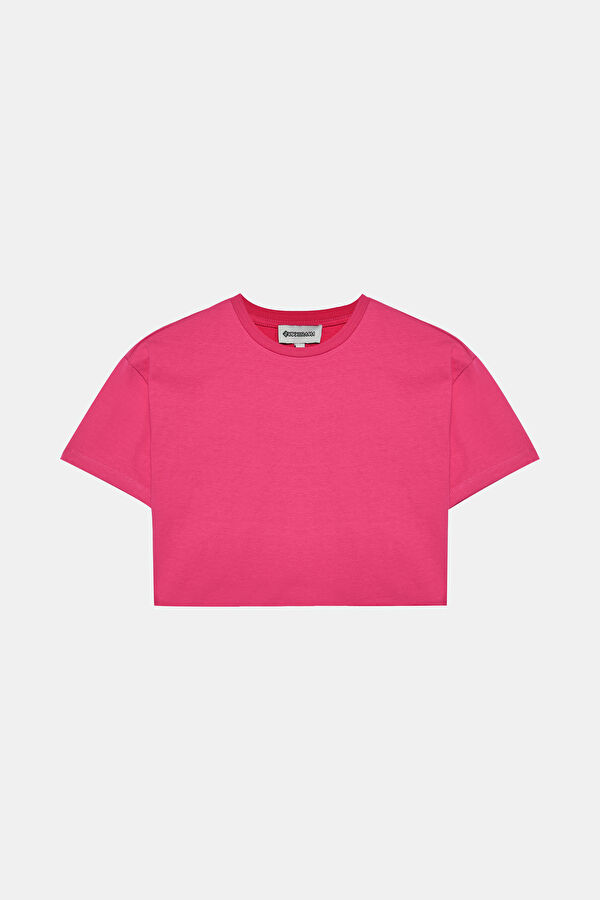 Fuşya Bisiklet Yaka Kadın T-Shirt