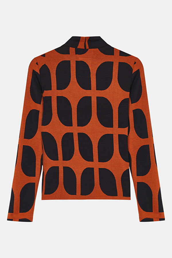Close Fit Orange Design Filled Turtleneck Blouse 5