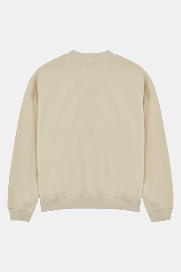 Ekru Bisiklet Yaka Kadın Sweatshirt 2