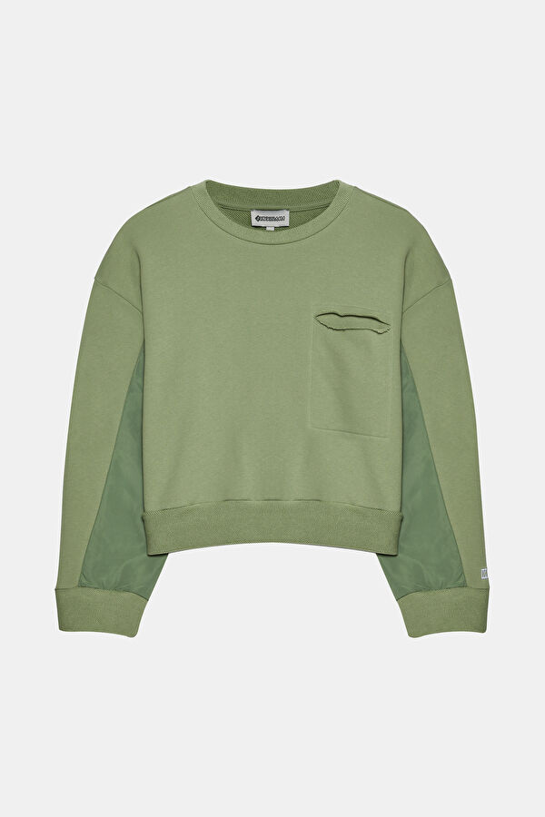 Açık Yeşil Bisiklet Yaka Kadın Sweatshirt