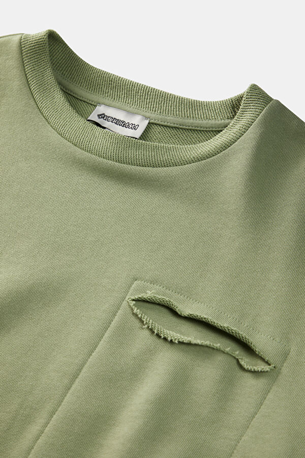 Açık Yeşil Bisiklet Yaka Kadın Sweatshirt 3