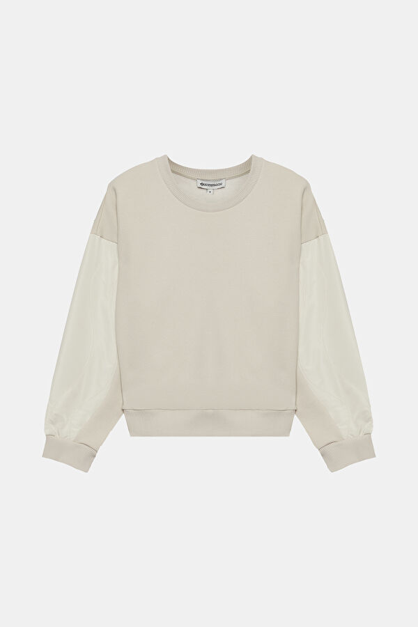 Ekru Bisiklet Yaka Sweatshirt