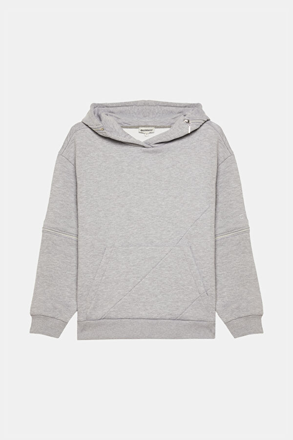 Gri Melanj Kapuşonlu Sweatshirt