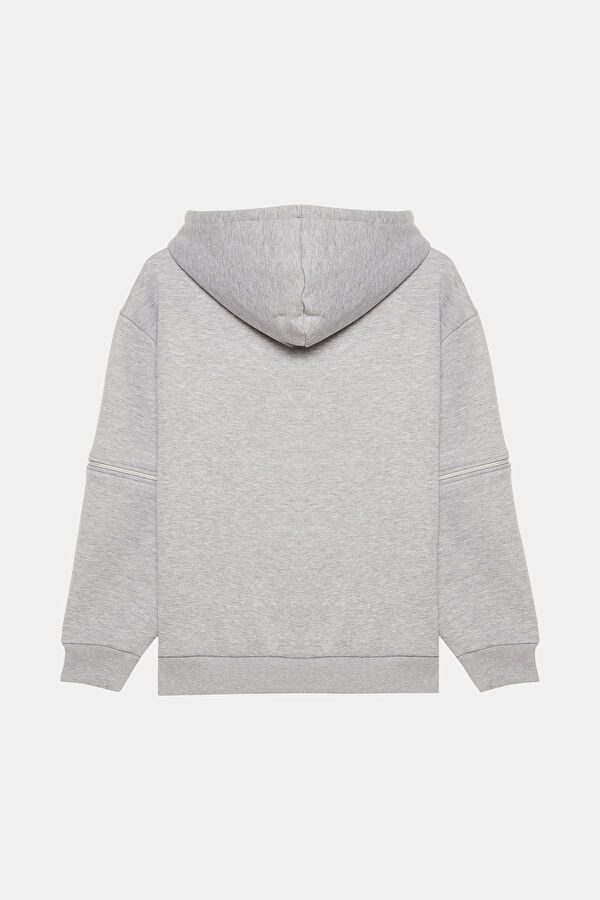 Gri Melanj Kapuşonlu Sweatshirt 2