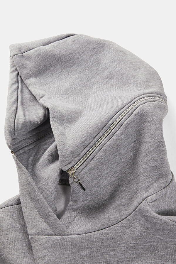 Gri Melanj Kapuşonlu Sweatshirt 3