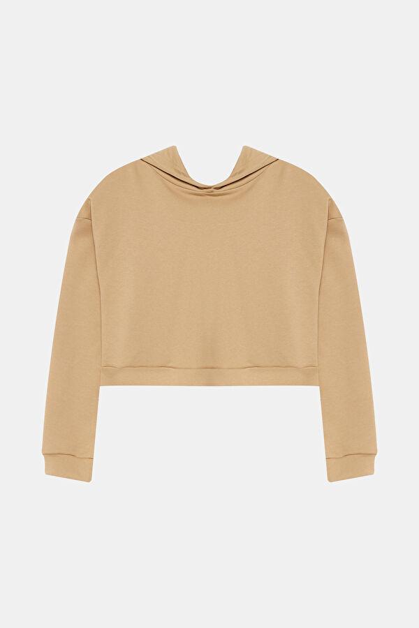 Bej Kapuşonlu Kadın Sweatshirt