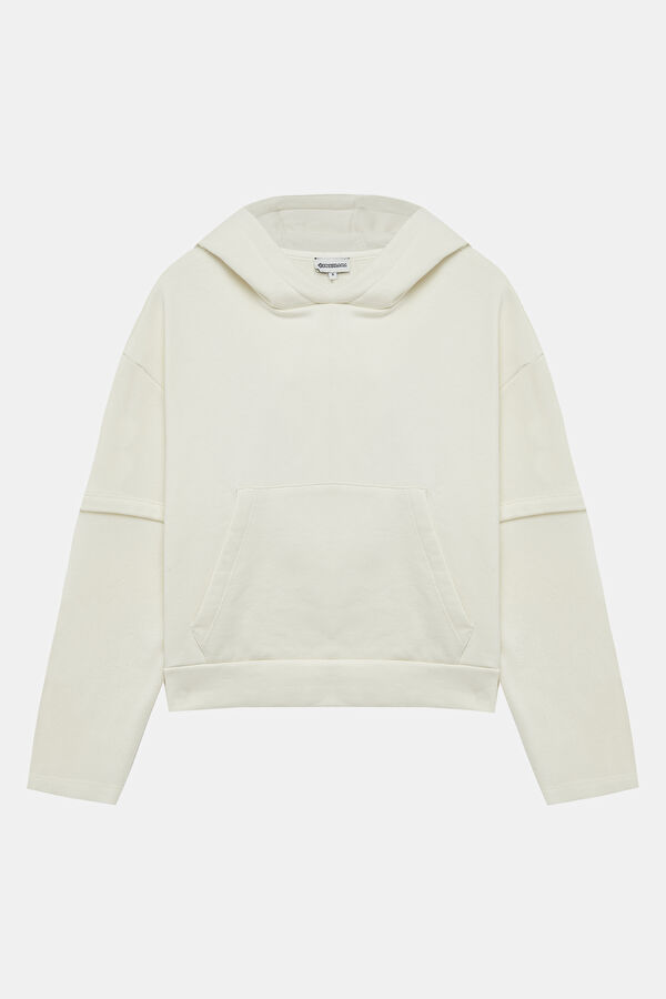 Ekru Kapuşonlu Sweatshirt