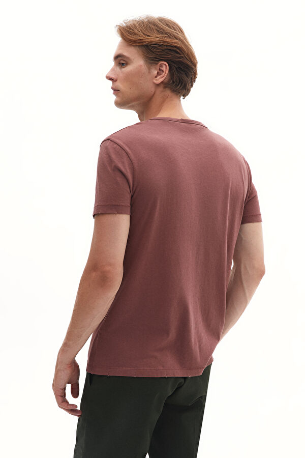 Kızıl Kahve Bisiklet Yaka T-Shirt 3