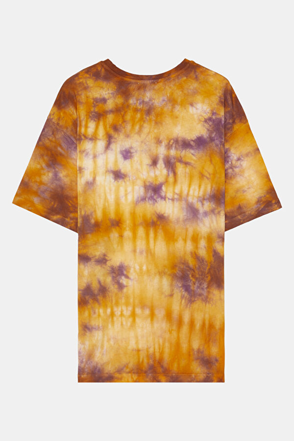 Relax Kalıp Çok Renkli Bisiklet Yaka Baskılı T-Shirt 2