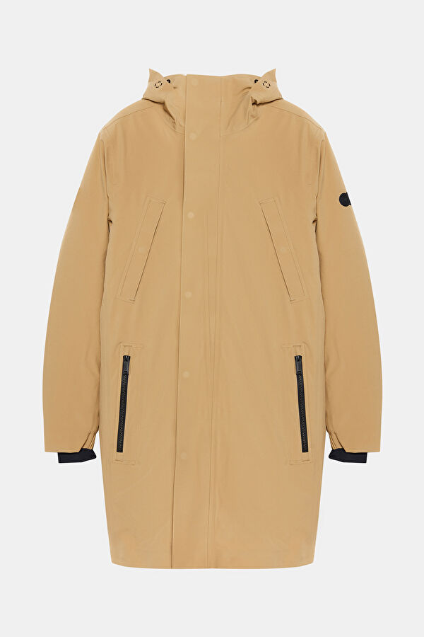 Bej Kapuşonlu Erkek Parka