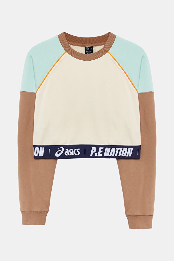 Ekru Relax Kalıp Bisiklet Yaka Kadın Sweatshirt