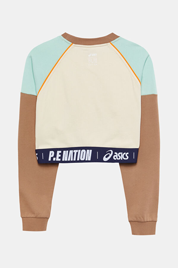 Ekru Relax Kalıp Bisiklet Yaka Kadın Sweatshirt 2