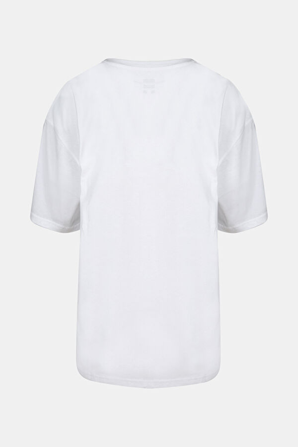 Relax Kalıp Beyaz O Yaka Baskılı T-Shirt 2
