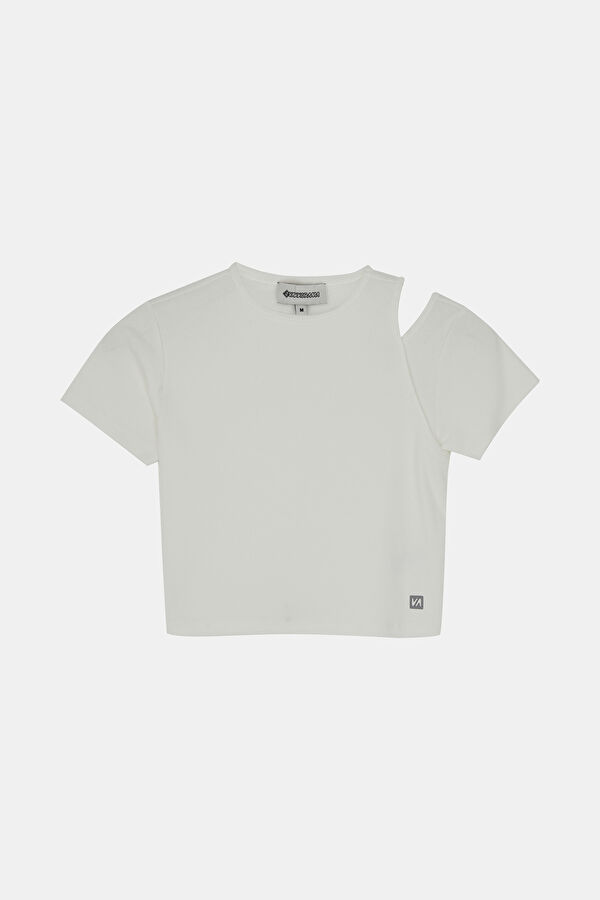 Ekru Bisiklet Yaka T-Shirt