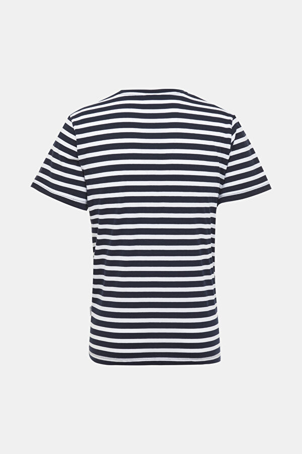 Lacivert Bisiklet Yaka Çizgili Desenli T-Shirt 2