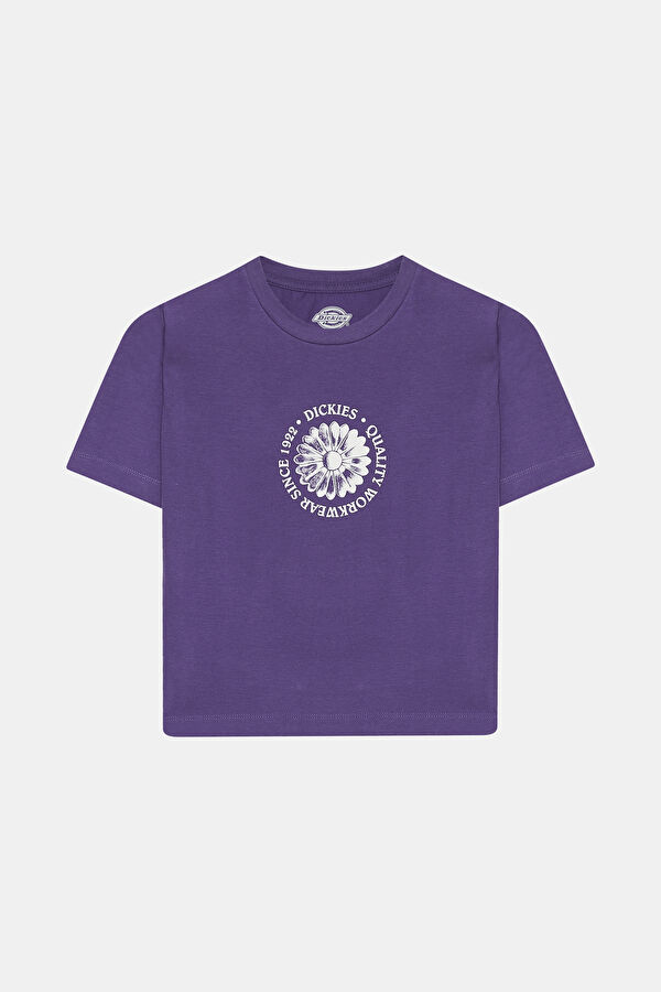 Relax Kalıp Mor O Yaka Baskılı Kadın T-Shirt 4