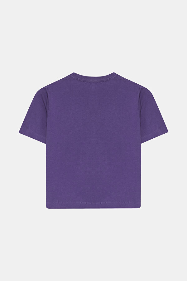 Relax Kalıp Mor O Yaka Baskılı Kadın T-Shirt 5