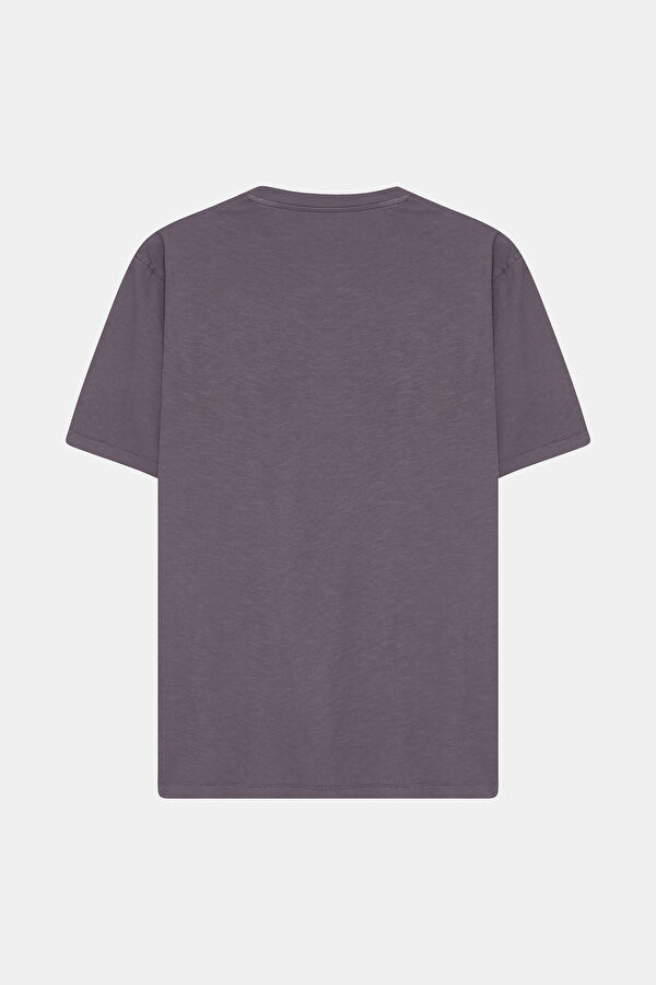 Lila Bisiklet Yaka Baskılı T-Shirt 2