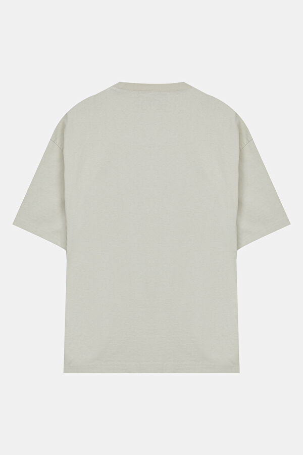 Relax Kalıp Ekru Bisiklet Yaka T-Shirt 2