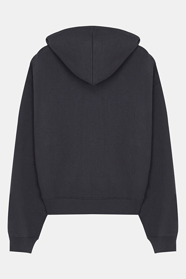 Siyah Relax Kalıp Kapuşonlu Sweatshirt 2