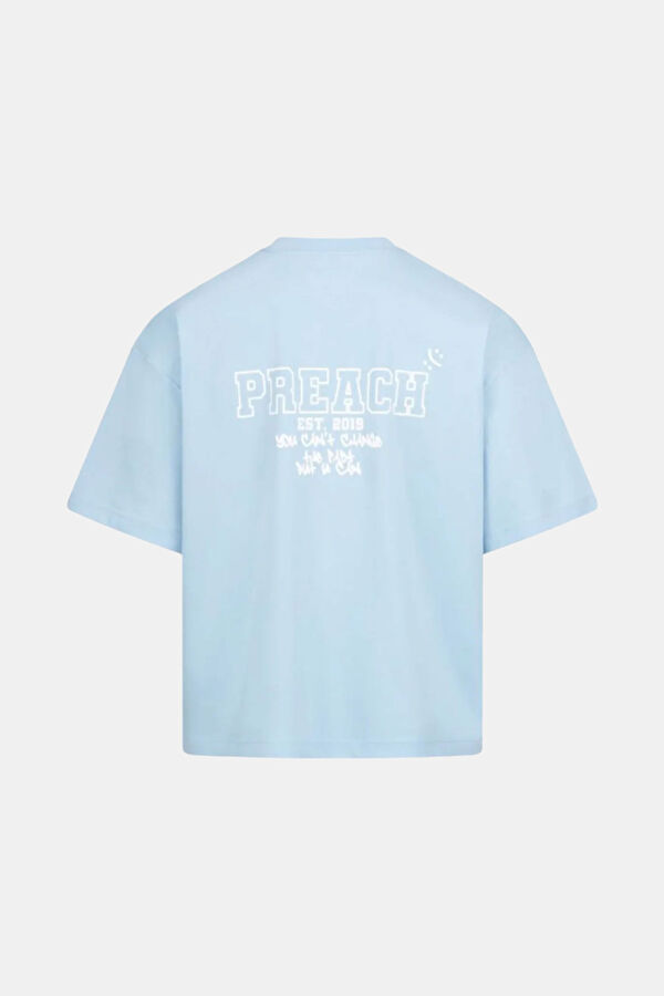 Oversize Açık Mavi Bisiklet Yaka Baskılı T-Shirt 2