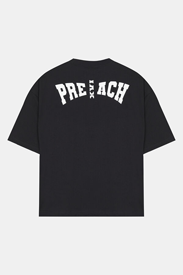 Oversize Siyah Bisiklet Yaka Baskılı T-Shirt 2