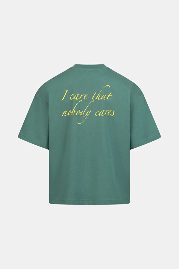 Oversize Koyu Yeşil Bisiklet Yaka Baskılı Erkek T-Shirt 5