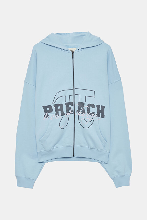 Açık Mavi Oversize Kapuşonlu Erkek Sweatshirt
