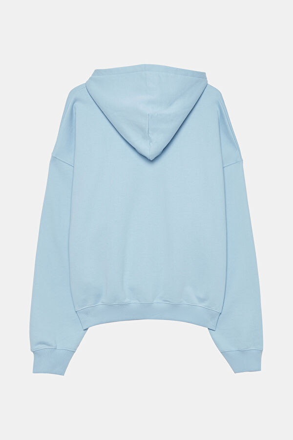 Açık Mavi Oversize Kapuşonlu Erkek Sweatshirt 2