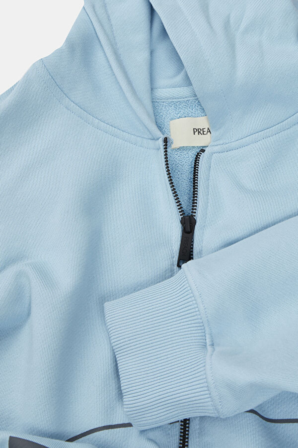 Açık Mavi Oversize Kapuşonlu Erkek Sweatshirt 3