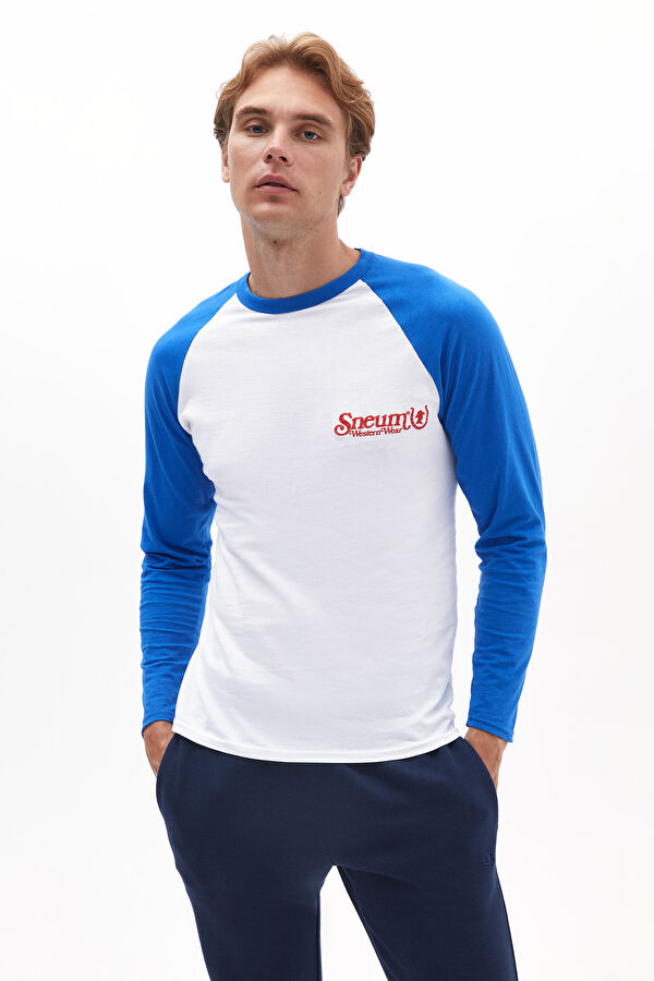 Mavi Bisiklet Yaka Baskılı Erkek T-Shirt