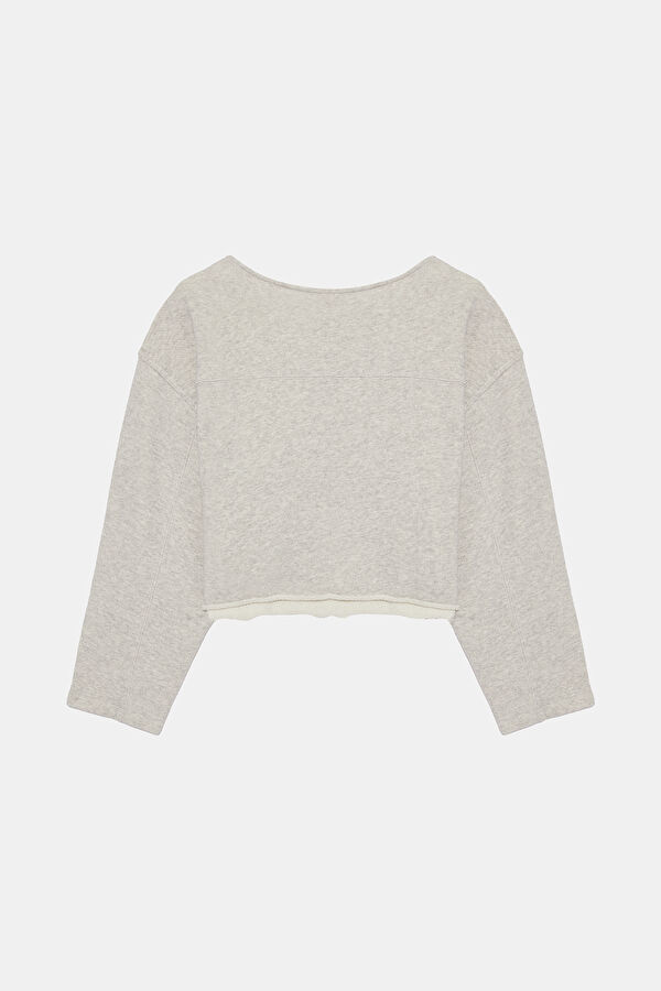 Gri Melanj Relax Kalıp Bisiklet Yaka Sweatshirt 2