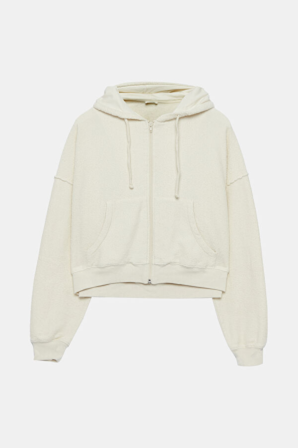 Ekru Kapuşonlu Sweatshirt