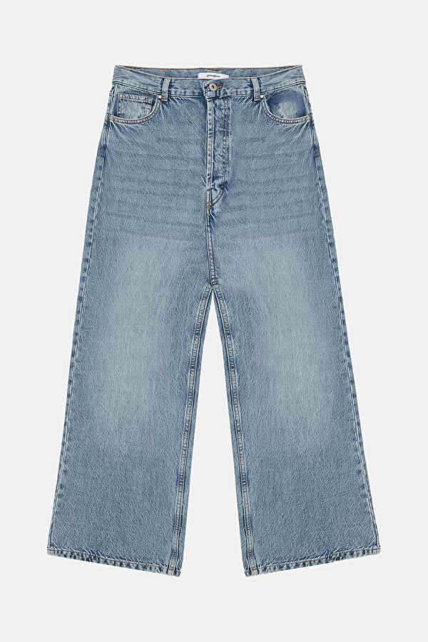 Relax Kalıp Mavi Bol Paça Jean Erkek Pantolon