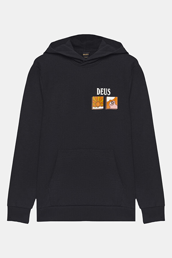Siyah Relax Kalıp Bisiklet Yaka Erkek Sweatshirt