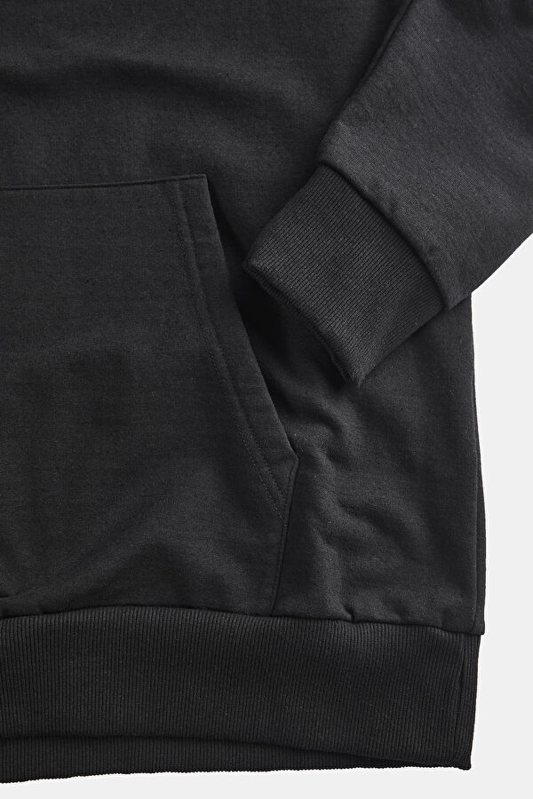 Siyah Relax Kalıp Bisiklet Yaka Erkek Sweatshirt 4