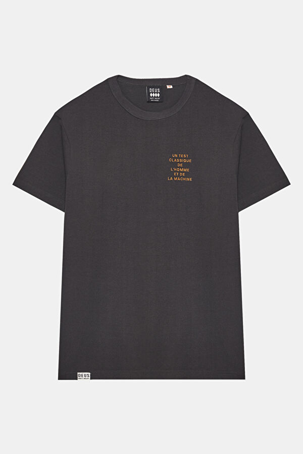 Relax Kalıp Antrasit Bisiklet Yaka Baskılı T-Shirt