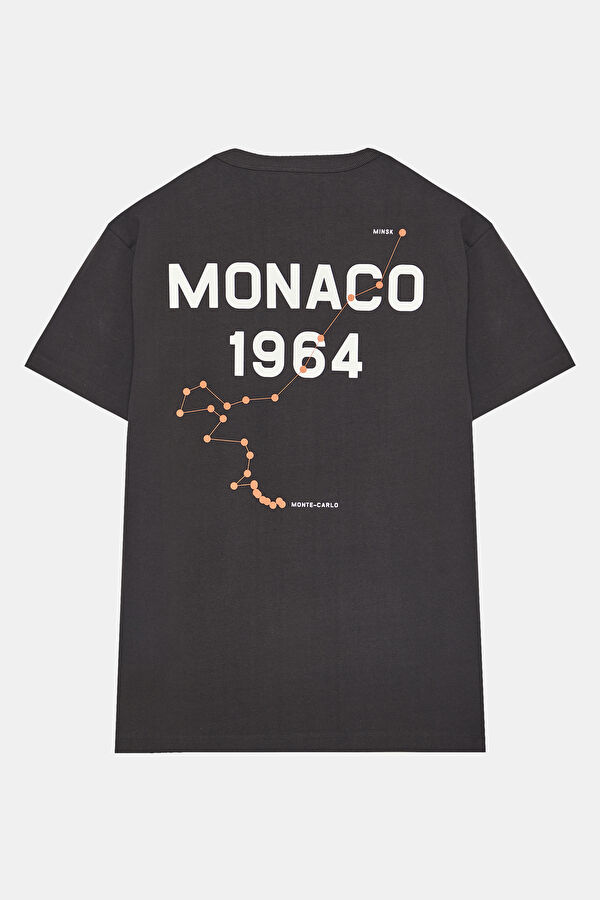 Relax Kalıp Antrasit Bisiklet Yaka Baskılı T-Shirt 2