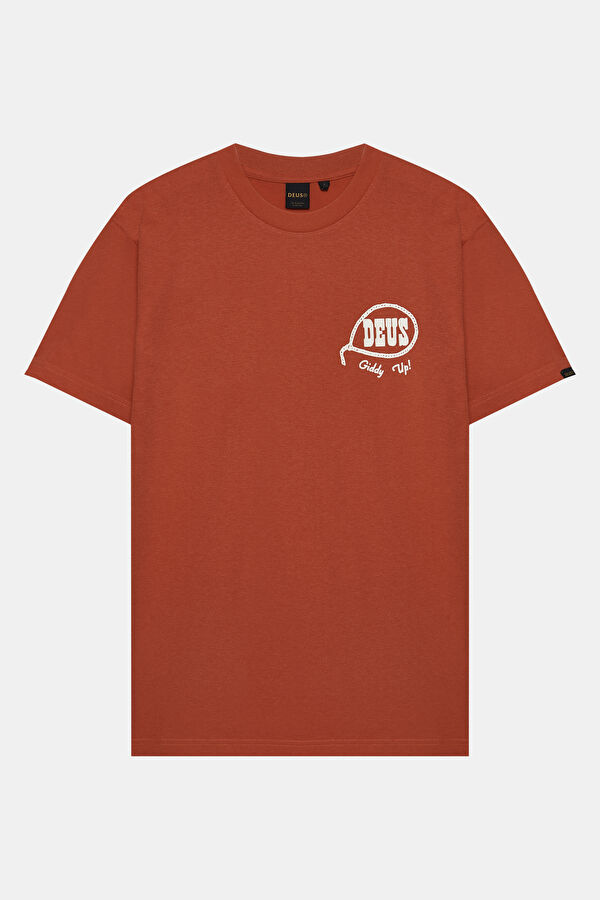 Relax Kalıp Kırmızı Bisiklet Yaka Baskılı T-Shirt