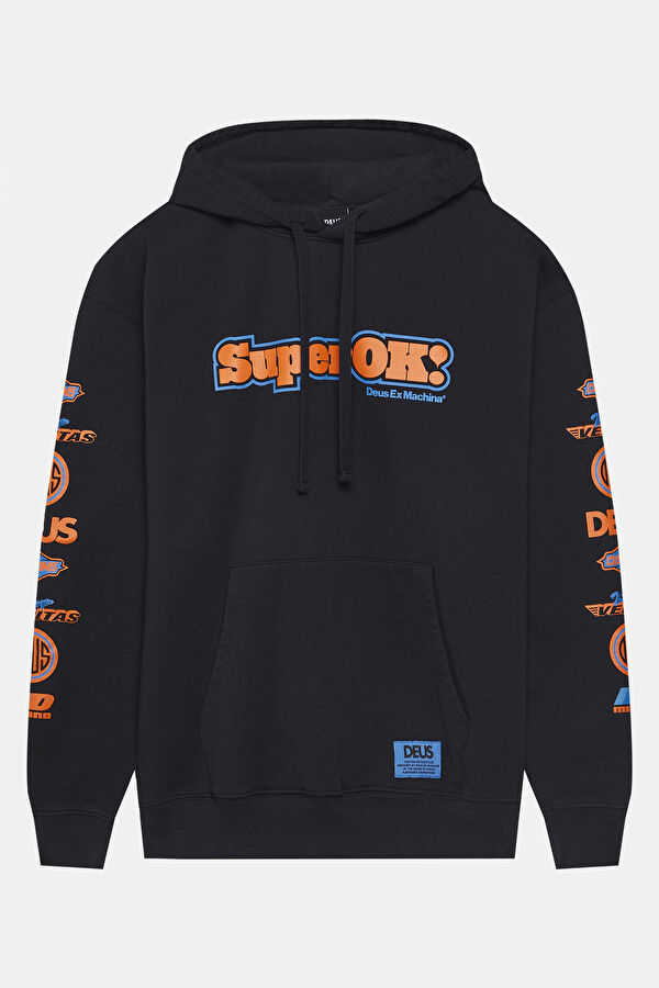 Siyah Relax Kalıp Kapuşonlu Erkek Sweatshirt