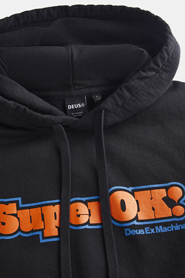 Siyah Relax Kalıp Kapuşonlu Erkek Sweatshirt 3